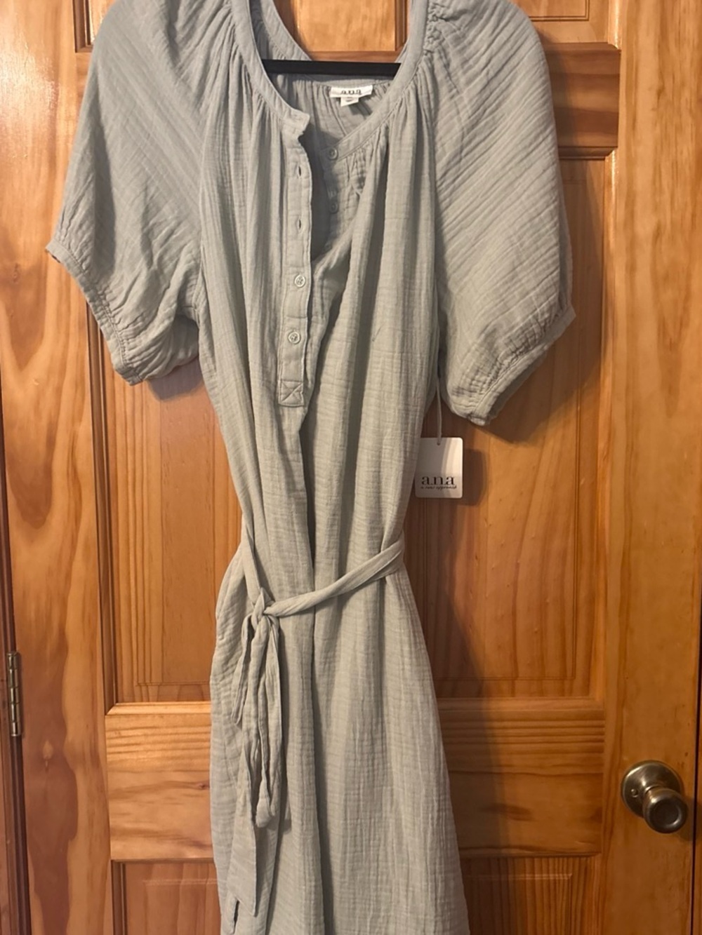 a.n.a Soft Gray Midi Dress with Tie Waist